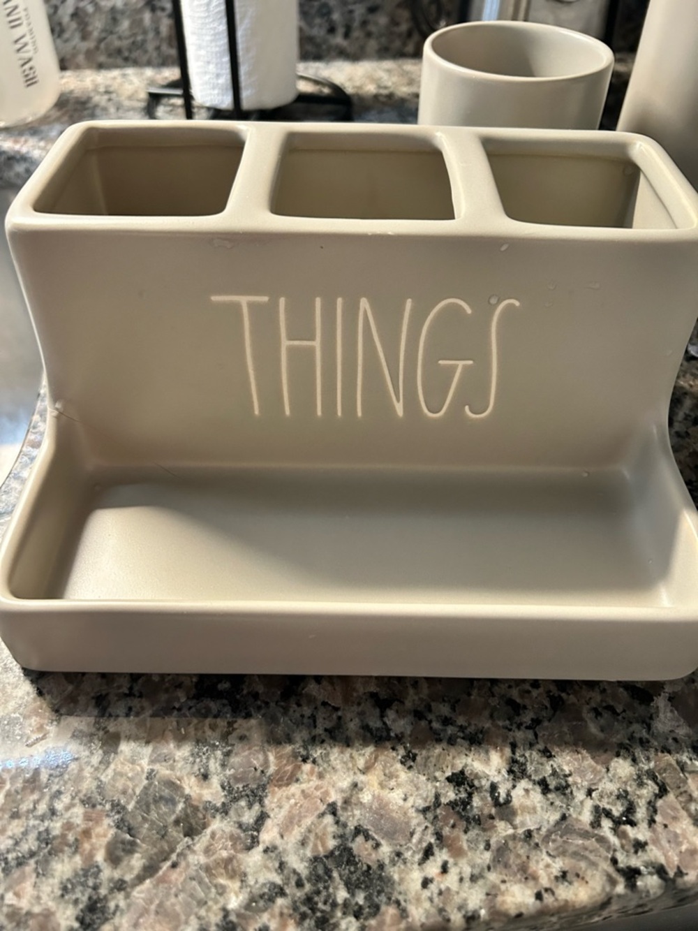 Rae Dunn 3-Piece Bathroom Vanity Set - “SOAP”, RINSE”, & “THINGS” Tray